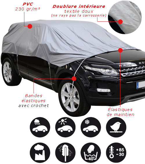 Demi-bache de protection auto extérieure/intérieure semi-sur-mesure en  Tyvek ou PVC 